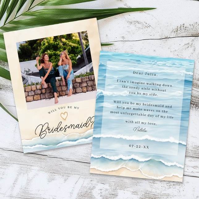 Tarjeta de propuesta de Beach Bridesmaid con olas  (Bridal Party Proposal Card)