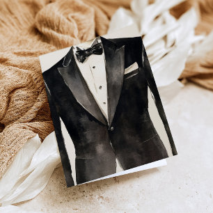 Tarjeta de propuesta de Black Suit Groomsman