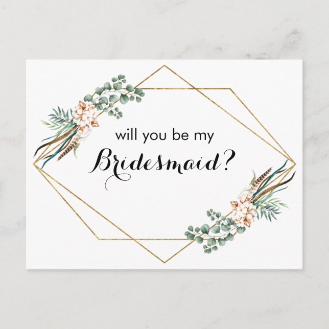 Tarjeta de propuesta de Boho Greenery Purpurina Br (Anverso)