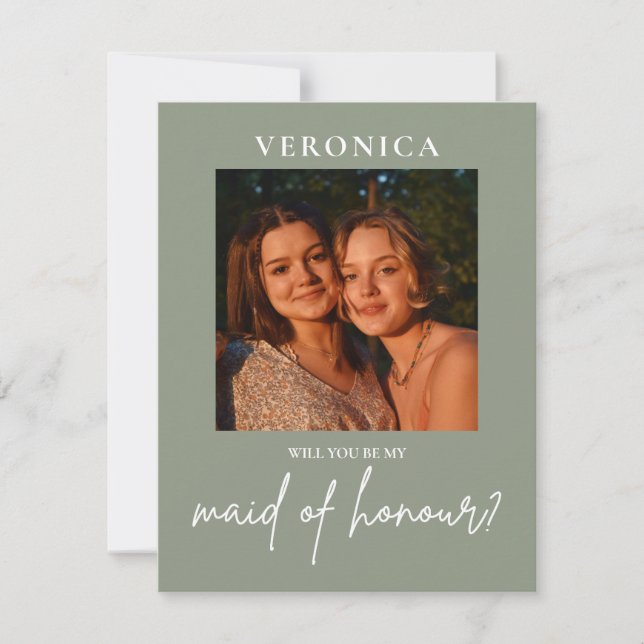 Tarjeta de propuesta de Boho Sage Green Photo Maid (Anverso)