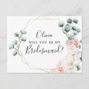 Tarjeta de propuesta de Bridesmaid de Floral Green