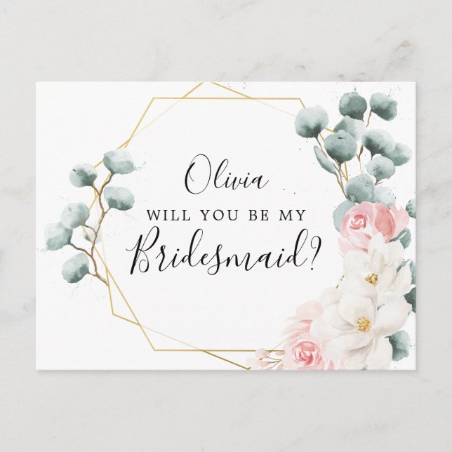 Tarjeta de propuesta de Bridesmaid de Floral Green (Anverso)