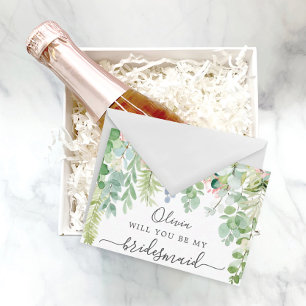 Tarjeta de propuesta de Bridesmaid de verde suave