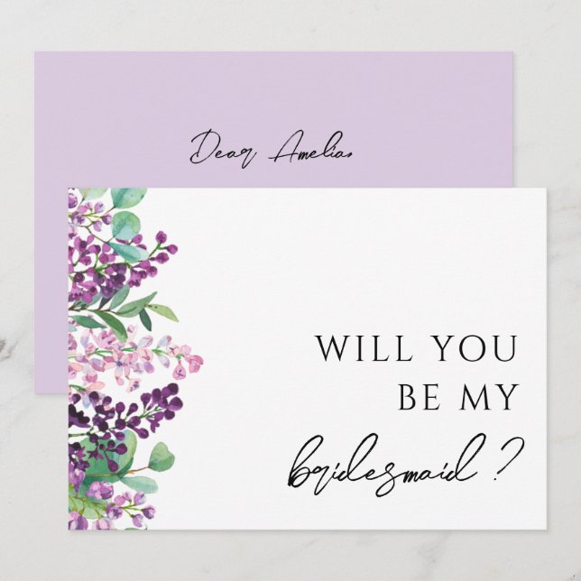 Tarjeta de propuesta de Bridesmaid Floral Greenery (Anverso / Reverso)