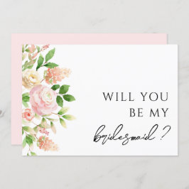 Tarjeta de propuesta de Bridesmaid Pink Rose Green