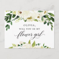 Tarjeta de propuesta de chica de flor blanca