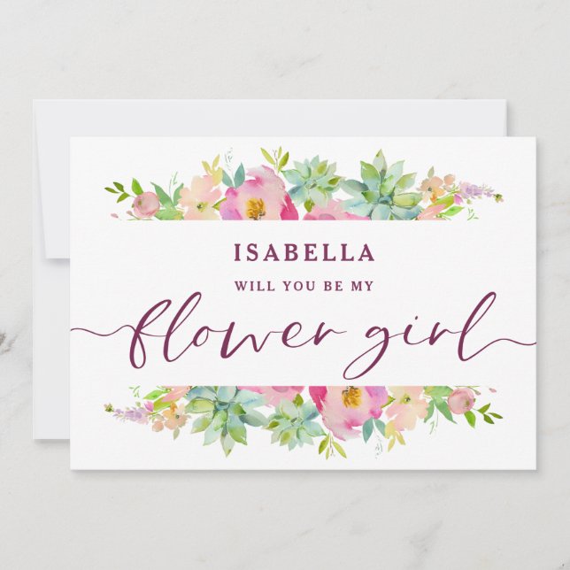 Tarjeta de propuesta de chica floral de Moda flore (Anverso)