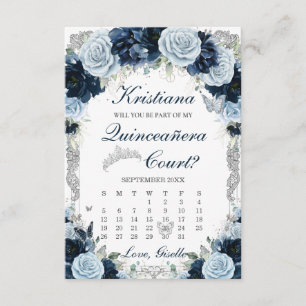Tarjeta de propuesta de corte de Quinceañera azul 