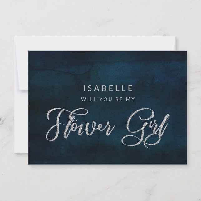 Tarjeta de propuesta de dama de flores azul lustre (Anverso)
