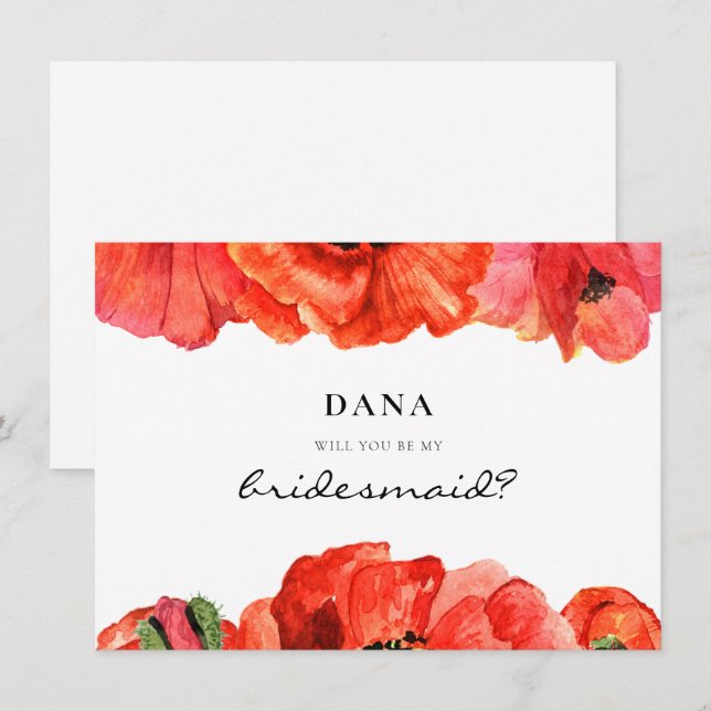 Tarjeta de propuesta de dama de honor acuarela con (Anverso / Reverso)
