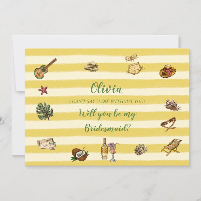 Tarjeta de propuesta de dama de honor amarilla y v (Anverso)
