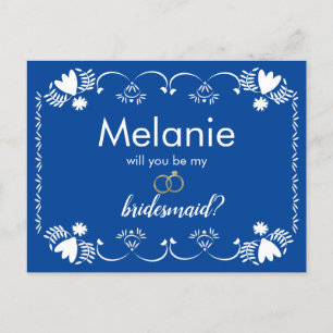 Tarjeta de propuesta de dama de honor azul Papel P