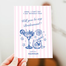 Tarjeta de propuesta de dama de honor azul vintage