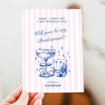 Tarjeta de propuesta de dama de honor azul vintage
