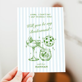Tarjeta de propuesta de dama de honor azul vintage
