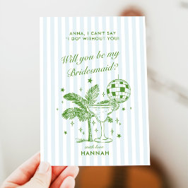 Tarjeta de propuesta de dama de honor azul vintage