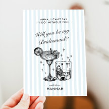 Tarjeta de propuesta de dama de honor azul vintage