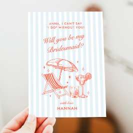 Tarjeta de propuesta de dama de honor azul vintage