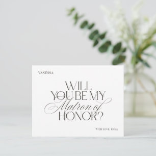 Tarjeta de propuesta de dama de honor blanca elega