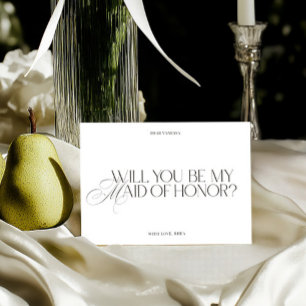 Tarjeta de propuesta de dama de honor blanca elega
