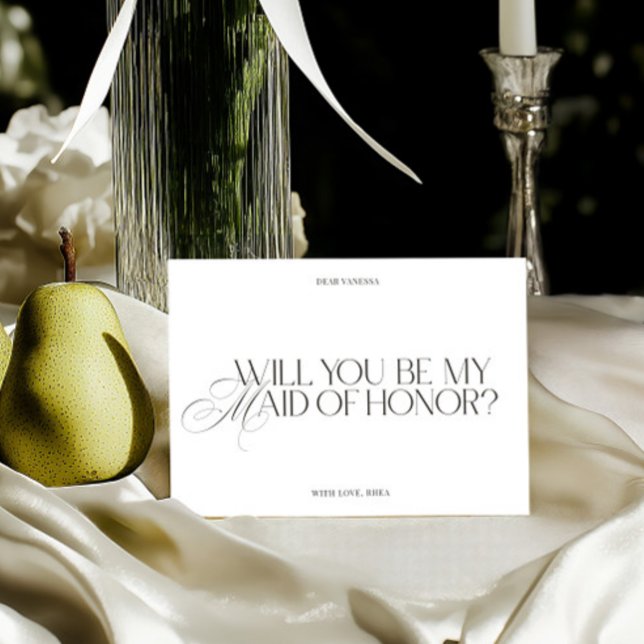 Tarjeta de propuesta de dama de honor blanca elega (Modern Elegant White Maid of Honor Proposal Card)