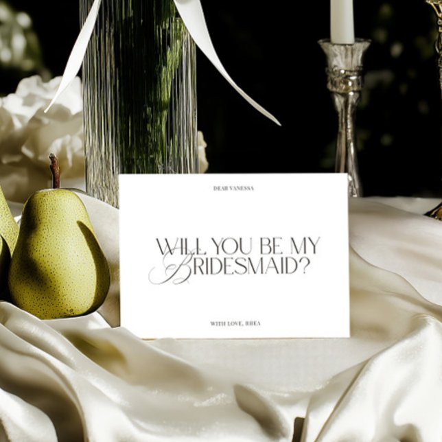 Tarjeta de propuesta de dama de honor blanca elega (Modern Elegant White Bridesmaid Proposal Card)