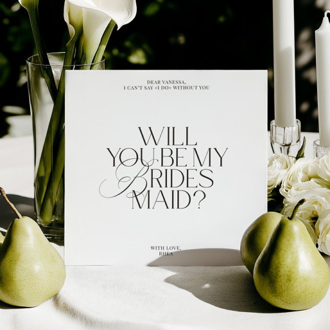 Tarjeta de propuesta de dama de honor blanca elega (Modern Elegant White Bridesmaid Proposal Card)