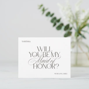 Tarjeta de propuesta de dama de honor blanca elega