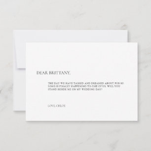 Tarjeta de propuesta de dama de honor blanca elega
