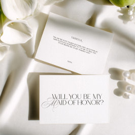 Tarjeta de propuesta de dama de honor blanca moder