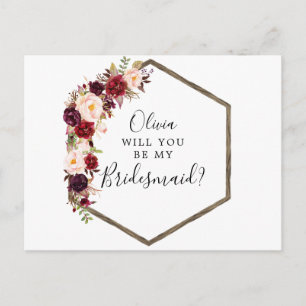 Tarjeta de propuesta de dama de honor boho borgoña