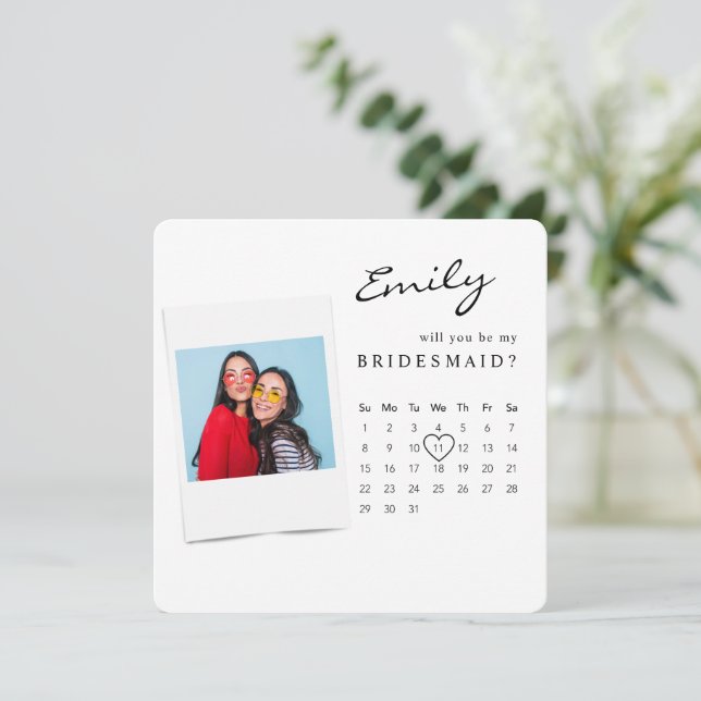 Tarjeta de propuesta de dama de honor con foto ¿Se (Anverso de pie)