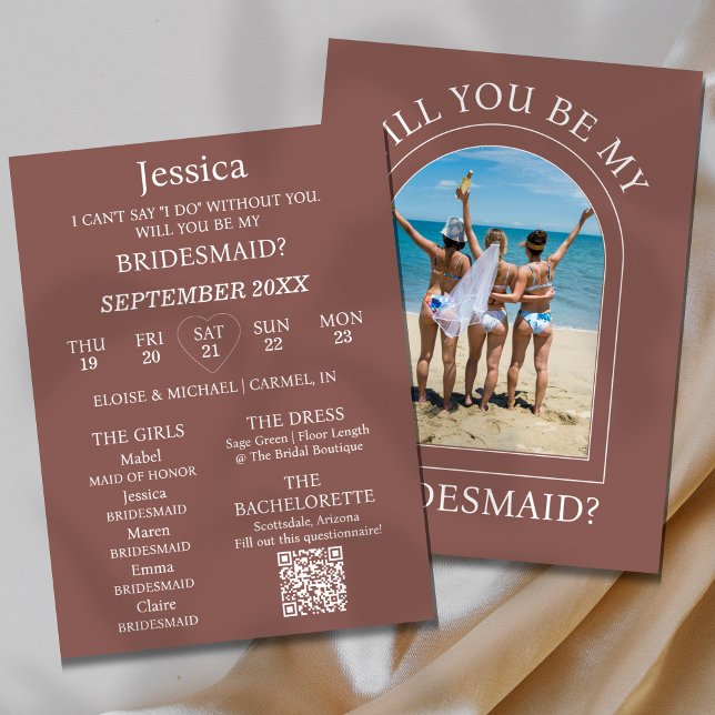 Tarjeta de propuesta de dama de honor con foto ¿Se (Pop the question to your bridal party with this Photo Will You Be My Bridesmaid Proposal Card! )