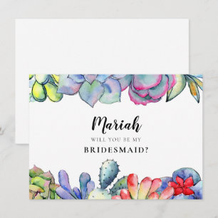 Tarjeta de propuesta de dama de honor de cactus su