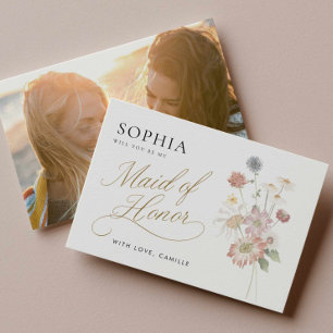 Tarjeta de propuesta de dama de honor de flor silv