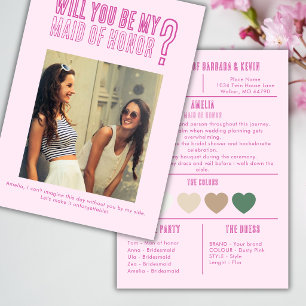 Tarjeta de propuesta de dama de honor de foto rosa
