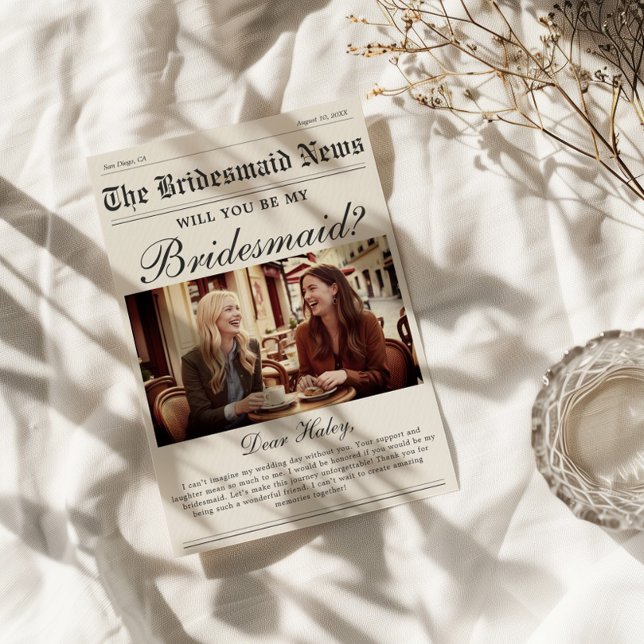 Tarjeta de propuesta de dama de honor de periódico (Subido por el creador)