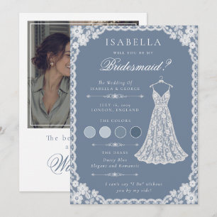 Tarjeta de propuesta de dama de honor encaje azul