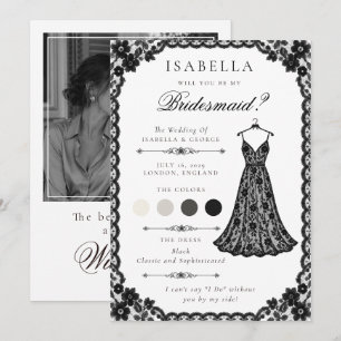 Tarjeta de propuesta de dama de honor encaje negro