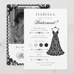 Tarjeta de propuesta de dama de honor encaje negro