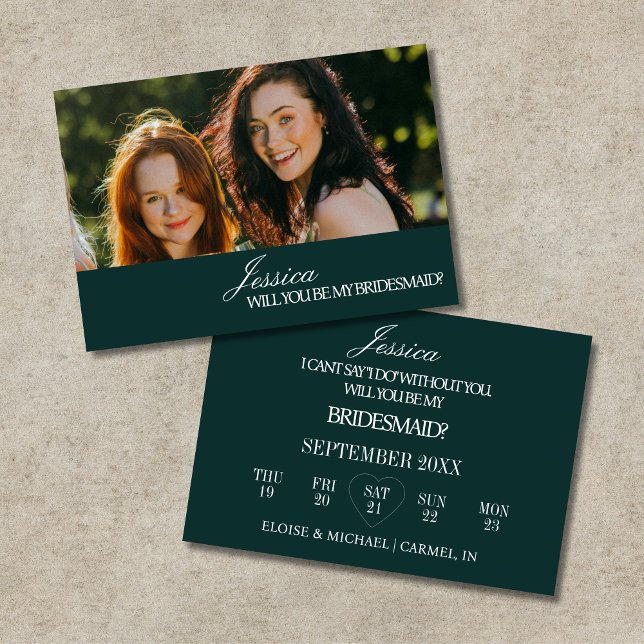 Tarjeta de propuesta de dama de honor 'Esmeralda ¿ (Emerald Will You Be My Bridesmaid Proposal Card)