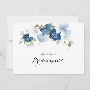 Tarjeta de propuesta de dama de honor floral azul 