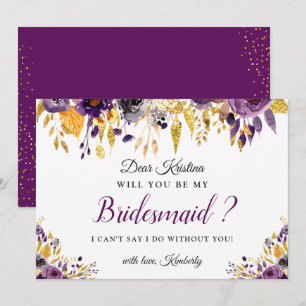 Tarjeta de propuesta de dama de honor floral dorad