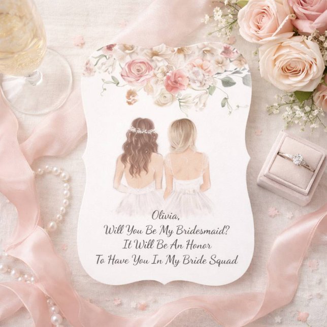 Tarjeta de propuesta de dama de honor floral rosa (Subido por el creador)