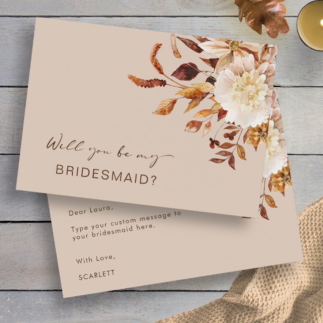 Tarjeta de propuesta de dama de honor para otoño (Autumn Floral Will You Be My Bridesmaid Proposal Card by Painted Paperie
)