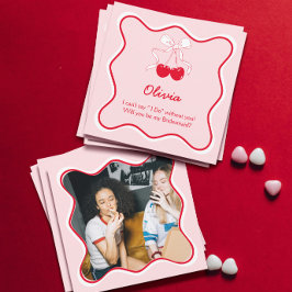 Tarjeta de propuesta de dama de honor Rosa Rojo ¿S