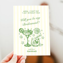 Tarjeta de propuesta de dama de honor verde vintag