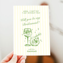 Tarjeta de propuesta de dama de honor verde vintag