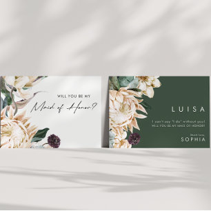 Tarjeta de propuesta de doncella blanca floral de