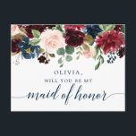 Tarjeta de propuesta de doncella de honor de la Ma<br><div class="desc">Haz la pregunta con esta preciosa carta! Edite fácilmente el nombre y el mensaje en la parte posterior - ¡luego añada al carrito! Ver toda la colección de la Marina de Borgoña para más artículos a juego!</div>